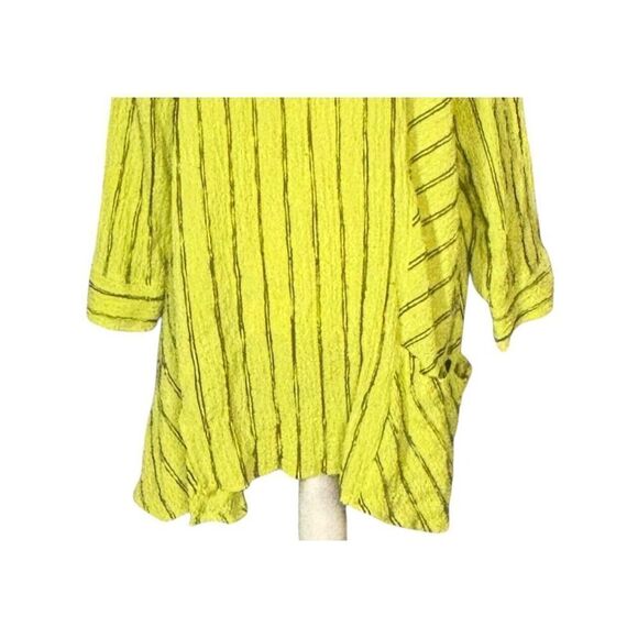 Ali Miles Tunic Size 1X Striped Yellow Artsy Pocket Button Lagenlook Corpcore - Picture 5 of 10